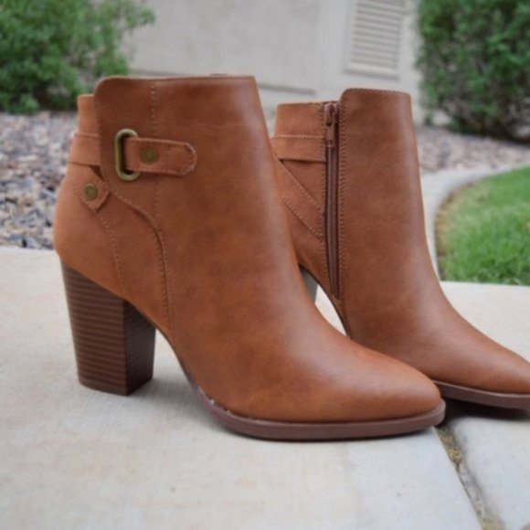 Ankle Booties Tan Pointed Toe Caramel 3" Boot - Picture 6 of 7